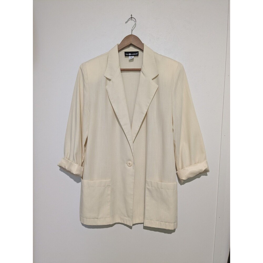 Vintage Sag Harbor Button Career Blazer Jacket Ladies L 14 Yellow Unlined